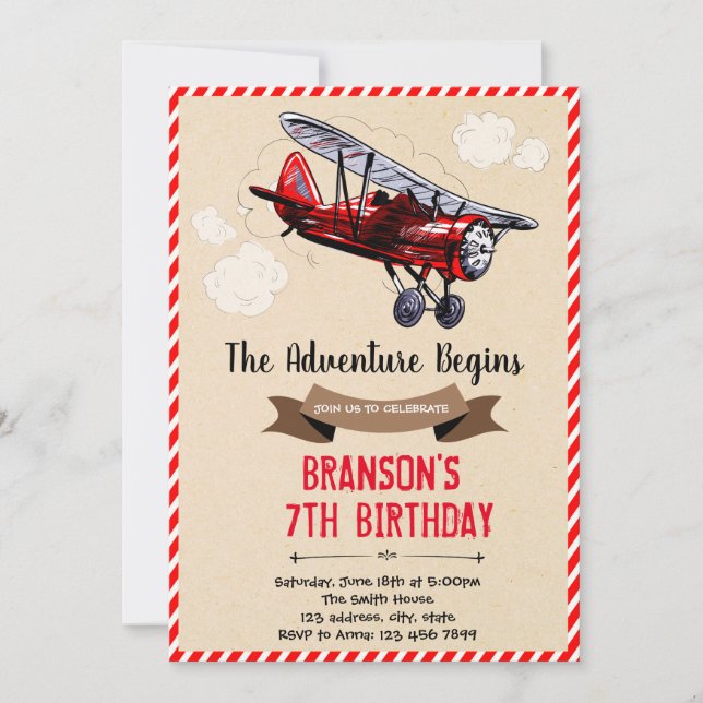 Vintage airplane theme invitation (Front)
