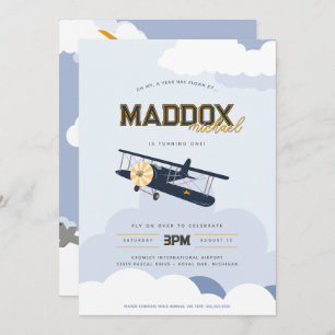 Vintage Airplane Time Flies Retro First Birthday Invitation