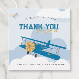 Vintage Airplane Time Flies Thank You Birthday Favor Tags