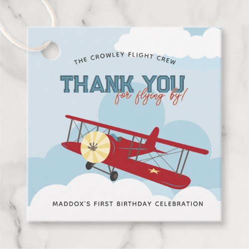 Vintage Airplane Time Flies Thank You Birthday  Favor Tags