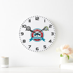 Vintage Airplane Tourism Adventures Logo Aviation  Large Clock