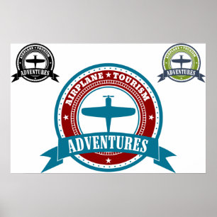 Vintage Airplane Tourism Adventures Logo Aviation Poster