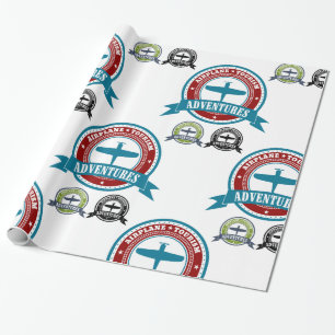 Vintage Airplane Tourism Adventures Logo Aviation Wrapping Paper