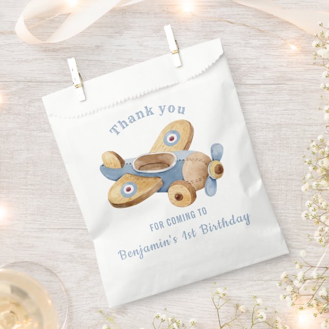 Vintage Airplane Toy Birthday Favor Bag (Clipped)