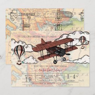 Vintage Airplane Travel Baby Shower Invitation