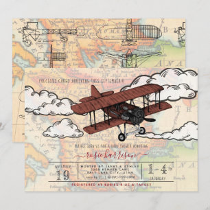 Vintage Airplane Travel Baby Shower Invitation