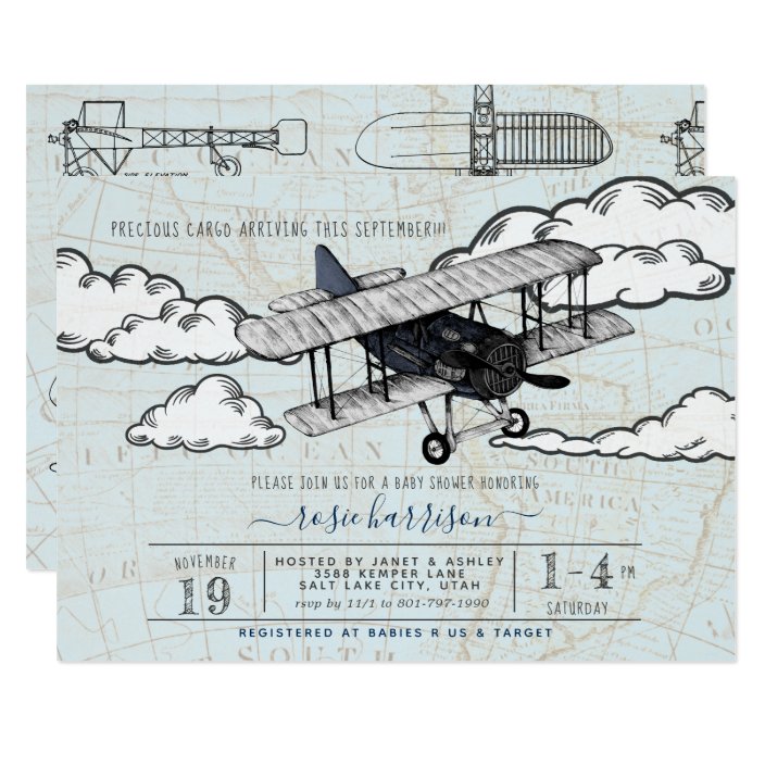 Vintage Airplane Travel Baby Shower Invitation Zazzle Com
