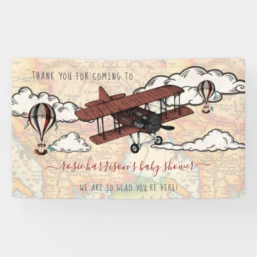 Vintage Airplane  Travel Baby Shower Welcome Banner