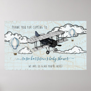 Vintage Airplane   Travel Baby Shower Welcome  Poster