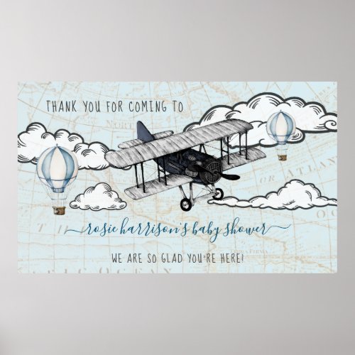 Vintage Airplane  Travel Baby Shower Welcome  Poster