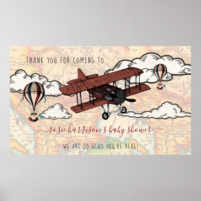 Vintage Airplane | Travel Baby Shower Welcome  Poster (Front)