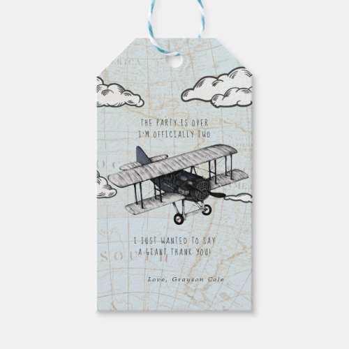 Vintage Airplane  Travel Birthday Party Favor Tag