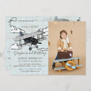 Vintage Airplane Travel Birthday Party Invitation