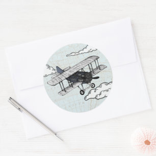 Vintage Airplane   Travel Envelope Seal Sticker