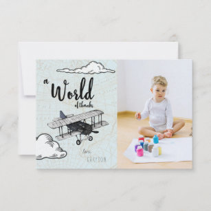 Blue /& Red Vintage Plane Party Thank You Cards