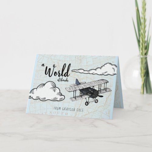 Vintage Airplane Travel Party  Thank You Note Card