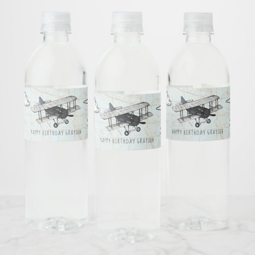 Vintage Airplane Travel Party Water Bottle Label