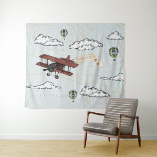 Vintage Airplane Travel Theme Party Backdrop
