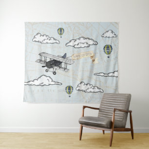 Vintage Airplane Travel Theme Party Backdrop