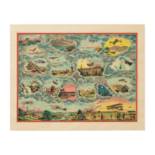 Vintage Airplane Trip French Board Game Wood Wall Art