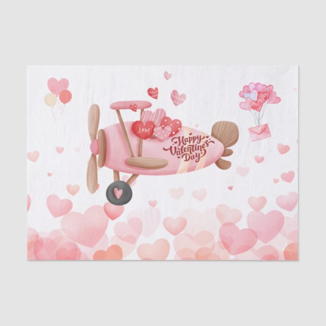 Vintage Airplane Valentine's Day Hearts, Balloons Tissue Paper (Front)