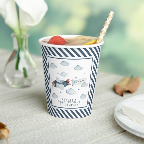 Baby Shower Tableware 8 Vintage Airplane Watercolor It'S A Boy Baby Shower Paper Cups