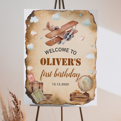 Vintage Airplane Welcome Sign Birthday Baby Shower