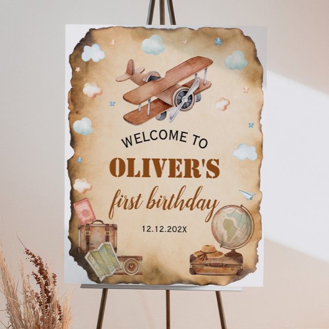 Vintage Airplane Welcome Sign Birthday Baby Shower (Creator Uploaded)