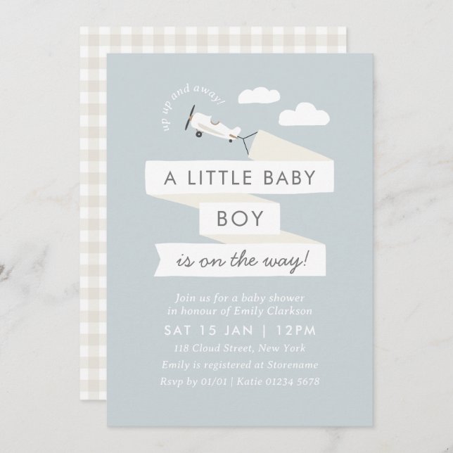 Vintage Airplane With Banner Baby Shower Invite (Front/Back)