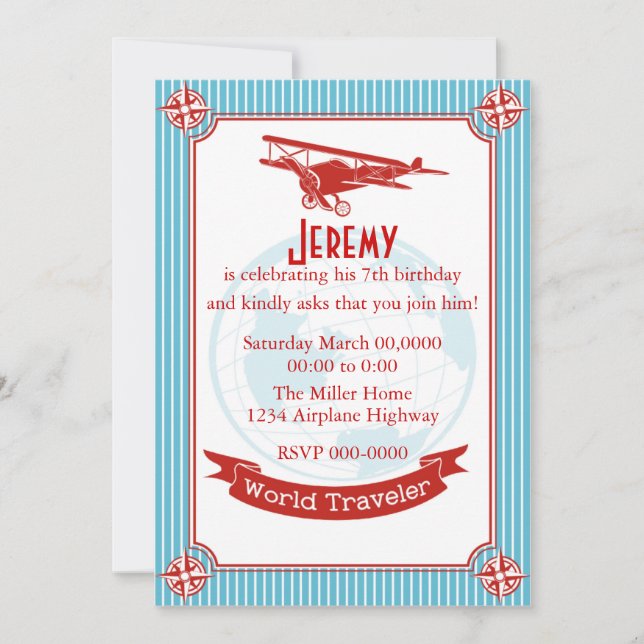 Vintage Airplane / World Traveler Invitation (Front)