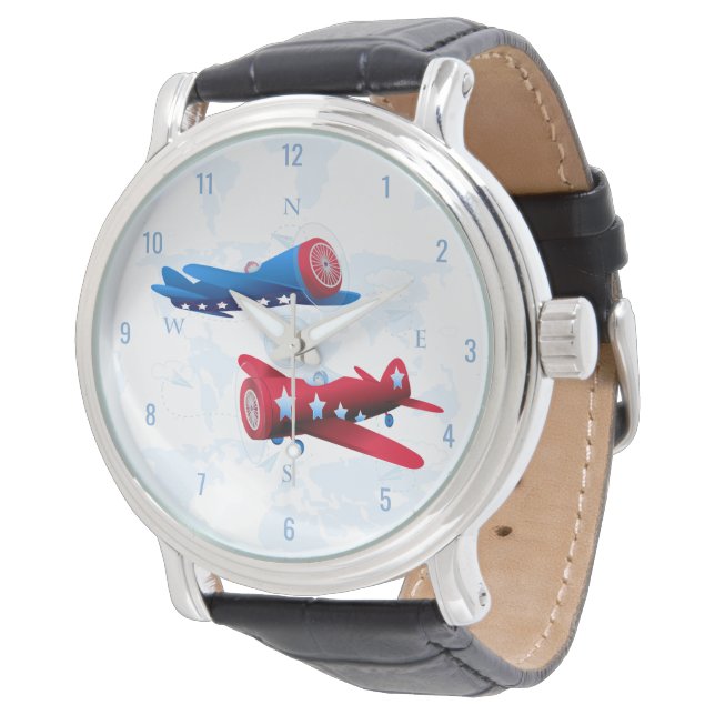 Vintage Airplanes Aviator Watch (Angled)