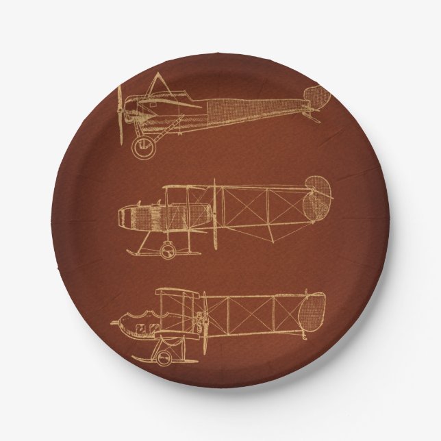 Vintage Airplanes Classic Plane Art Paper Plates (Front)