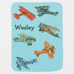 Vintage Airplanes Custom Baby Name Blanket by Janz