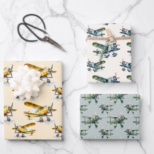 Vintage airplanes gift wrap Set of 3 sheets