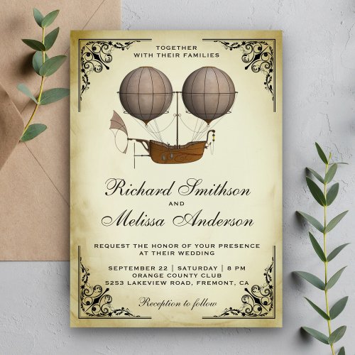 Vintage Airship Hot Air Balloon Wedding Invitation