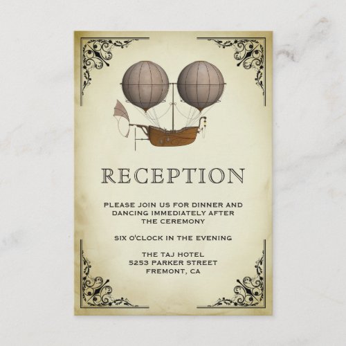 Vintage Airship Hot Air Balloon Wedding Reception Enclosure Card