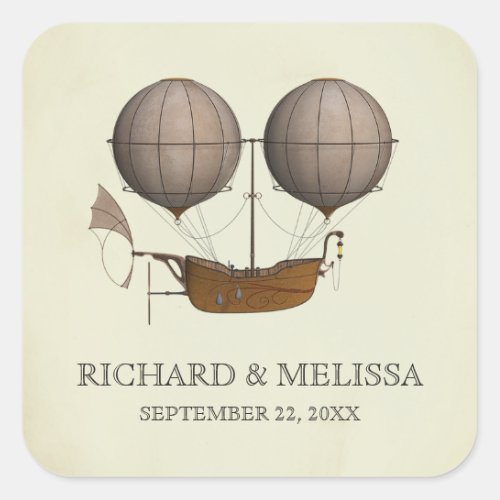 Vintage Airship Hot Air Balloon Wedding Square Sticker