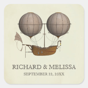 Vintage Airship Hot Air Balloon Wedding Square Sticker