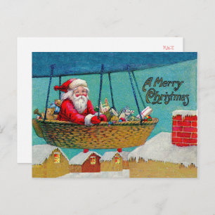 Vintage Airship Santa Christmas Holiday Postcard
