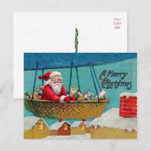 Vintage Airship Santa Claus Holiday Postcard