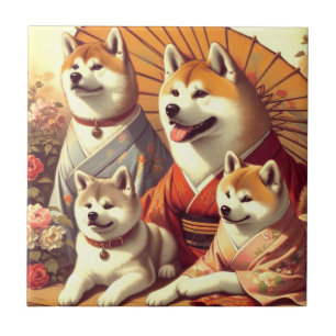 Vintage Akita Dog Painting Ceramic Tile