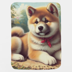 Vintage Akita Oil Painting Baby Blanket