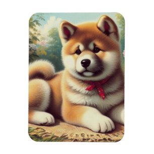 Vintage Akita Oil Painting Magnet