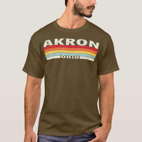 Vintage Akron Ohio 80s 90s Distressed Sunset Souve T_Shirt