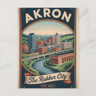 Vintage Akron Ohio Retro Travel Poster Illustratio Holiday Postcard