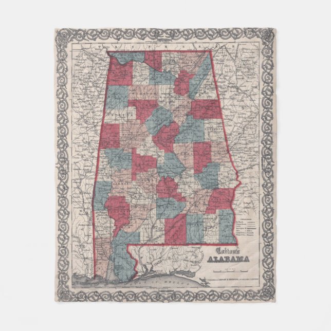 Vintage Alabama County Map (1859) Fleece Blanket (Front)