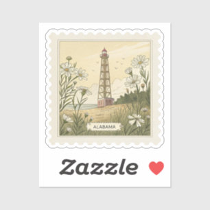 Vintage Alabama Lighthouse Camellia Flower Stamp Sticker