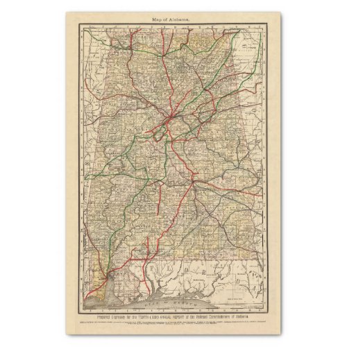 Vintage Alabama Railroad Map 1888 Tissue Paper
