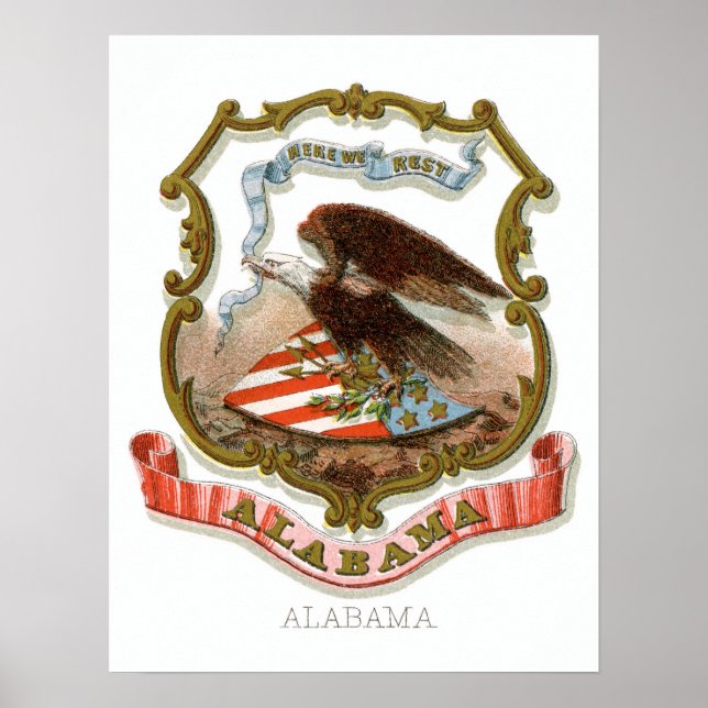 Vintage Alabama State Coat of Arms Poster (Front)