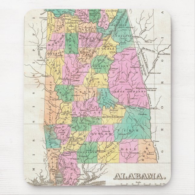 Vintage Alabama State Map (1827) Mouse Pad (Front)